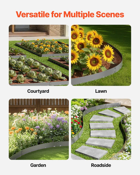Steel Landscape Edging, 5 Packs 990 x 207 mm Rust-Resistant Metal Landscape Edging, Bendable Garden Edging Border, Heavy Duty Lawn Edging, Easy-to-Install, Flower Bed Yard Pathway Divider Dark Gray