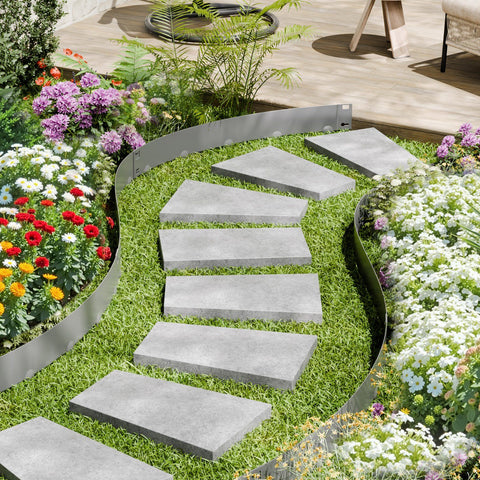 Steel Landscape Edging, 5 Packs 990 x 207 mm Rust-Resistant Metal Landscape Edging, Bendable Garden Edging Border, Heavy Duty Lawn Edging, Easy-to-Install, Flower Bed Yard Pathway Divider Dark Gray