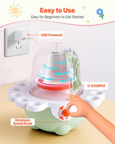 Mini Pottery Wheel, 50 mm and 80 mm Turntables, Adjustable Speed, Electric Clay Wheel for Kids and Beginners, Complete Pottery Set with Clay Sculpting Tools, Gift for Boys and Girls, Green