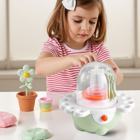 Mini Pottery Wheel, 50 mm and 80 mm Turntables, Adjustable Speed, Electric Clay Wheel for Kids and Beginners, Complete Pottery Set with Clay Sculpting Tools, Gift for Boys and Girls, Green