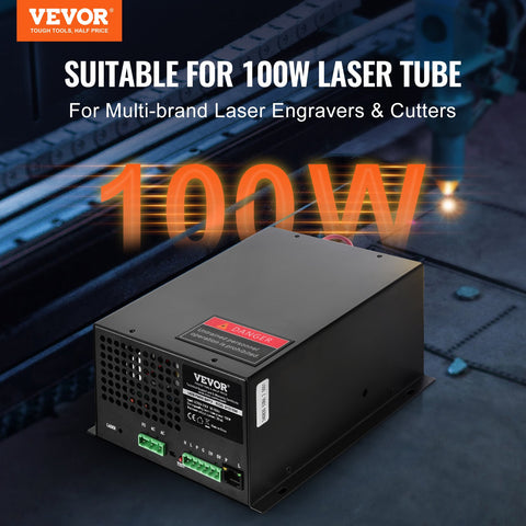 CO2 Laser Power Supply, 100W, Power Supply for 100W Laser Tube, Constant Current Protection, Open Circuit Protection, Fast Heat Dissipation, Compatible for Multi-brand Laser Engravers & Cutters