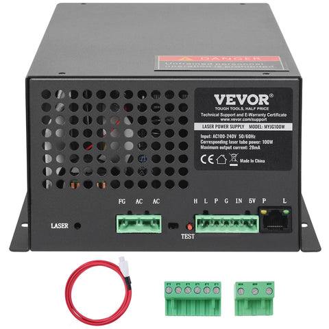 CO2 Laser Power Supply, 100W, Power Supply for 100W Laser Tube, Constant Current Protection, Open Circuit Protection, Fast Heat Dissipation, Compatible for Multi-brand Laser Engravers & Cutters
