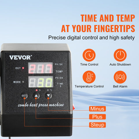 VEVOR 1400W Heat Press Machine 8 In 1 Sublimation Steel Frame Heat Presses with Temperature And Time Control (12X15INCH 8IN1)
