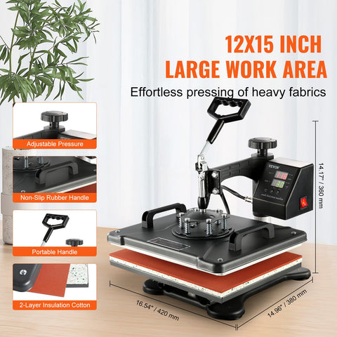 VEVOR 1400W Heat Press Machine 8 In 1 Sublimation Steel Frame Heat Presses with Temperature And Time Control (12X15INCH 8IN1)