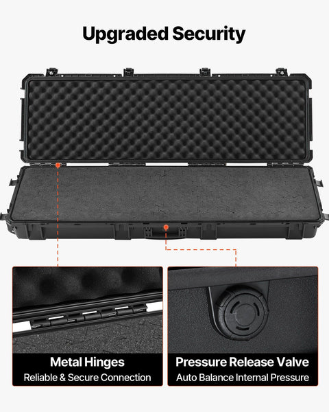 Hard Rifle Case, Lockable Rifle Case with Detachable XPE Foam, 1270 mm Gun Storage with Wheels, IP67 Waterproof & Dustproof Pistol Storage Cases for Rifles, Shotguns, Airsoft Guns, Black