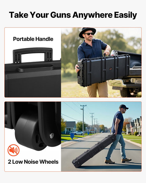 Hard Rifle Case, Lockable Rifle Case with Detachable XPE Foam, 1270 mm Gun Storage with Wheels, IP67 Waterproof & Dustproof Pistol Storage Cases for Rifles, Shotguns, Airsoft Guns, Black