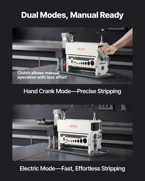 Electric Wire Stripper Machine, 1.5-40 mm, 11 Channel Automatic Copper Cable Stripper, 370W Wire Stripper Tool with Manual Hand Crank Mode, Emergency Stop Button, for Scrap Copper Recycling