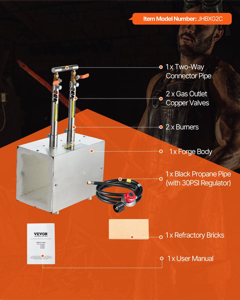 Portable Propane Forge, 2 Burners, 2600℉ Tool and Knife Making Blacksmithing Farrier Forge, Large Capacity Square Shape, Stainless Steel Gas Forging Tools and Equipment, Use for Metal Forging