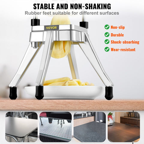 Commercial Vegetable Fruit Chopper, Stainless Steel French Fry Cutter with 4 Blades 1/4" 3/8" 1/2", 6-wedge Slicer, Chopper Dicer with Tray, Heavy Duty Cutter for Potato Tomato Onion Mushroom