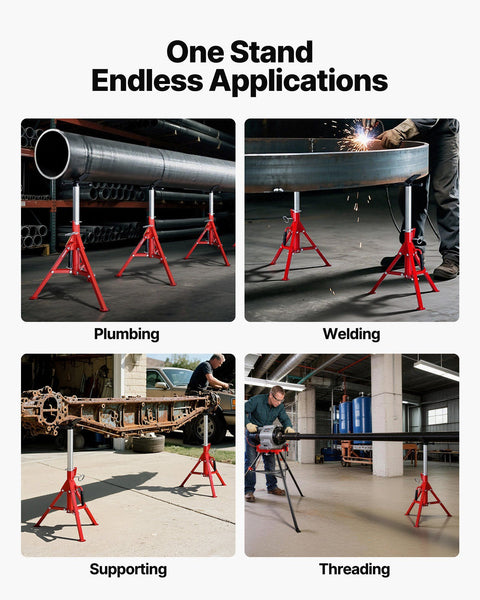 V Head Pipe Stand 0.32 - 30.48 cm Capacity, Adjustable Height 610mm-1067mm, Pipe Jack Stands 1134kg Load Capacity, Portable Folding Pipe Stands, Carbon Steel Body for Enhanced Durability