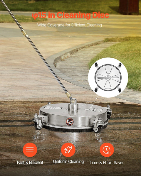 16.5" Pressure Washer Surface Cleaner, Stainless Steel Pressure Washer Attachments with 4 Wheels, 4000 Max PSI, 1/4 Quick Connector, 2 Spray Nozzles, 2 Extended Wands for Concrete, Patio, Deck