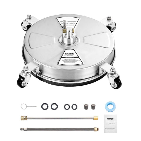16.5" Pressure Washer Surface Cleaner, Stainless Steel Pressure Washer Attachments with 4 Wheels, 4000 Max PSI, 1/4 Quick Connector, 2 Spray Nozzles, 2 Extended Wands for Concrete, Patio, Deck
