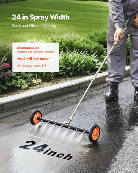 24" Pressure Washer Undercarriage Cleaner, Stainless Steel Surface Cleaner for Pressure Washer, 4000 Max PSI, Angle Adjustment Gear, 7 Spray Nozzles, 2 Extended Wands for Driveway, Patio, Deck