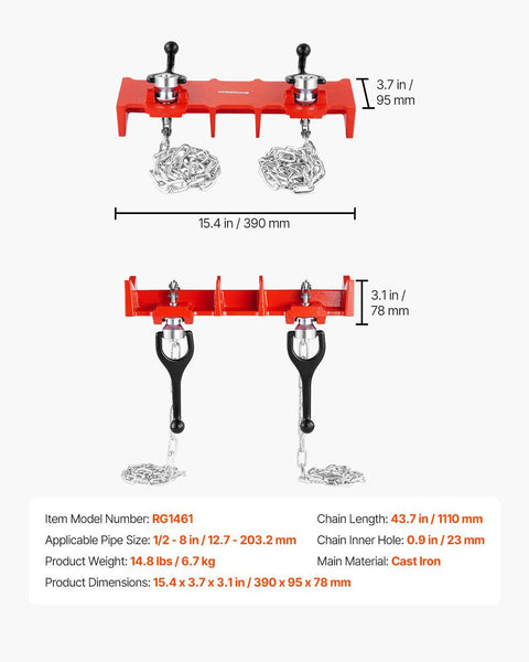 Pipe Welding Vise, 1/2 to 8-inch Pipe Welding Clamp with Dual Chains & Crank Handles, Heavy-Duty Cast Iron Welding Vise for a Variety of Pipes