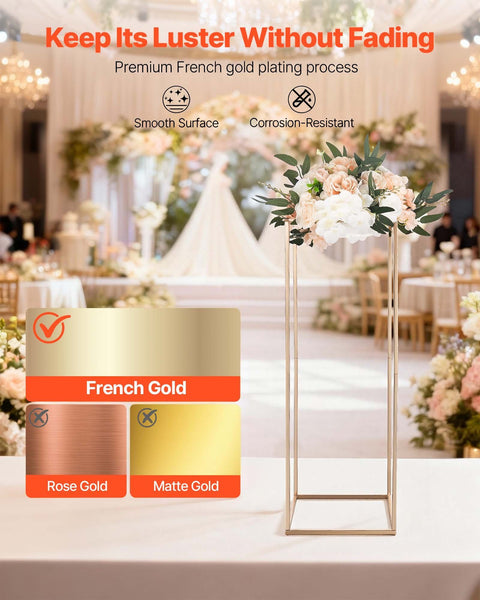 Wedding Flower Stand, 10PCS 80cm Column Flower Stand, Floral Stands with Metal Laminate, Gold Rectangular Floral Display Rack for Wedding, Party, Birthday, Home,  Gold Centerpiece Stands