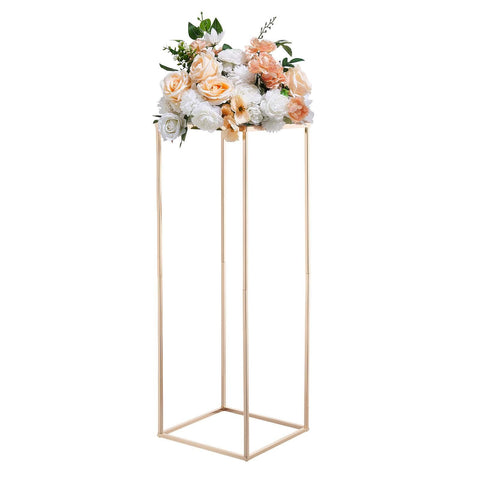 Wedding Flower Stand, 10PCS 80cm Column Flower Stand, Floral Stands with Metal Laminate, Gold Rectangular Floral Display Rack for Wedding, Party, Birthday, Home,  Gold Centerpiece Stands