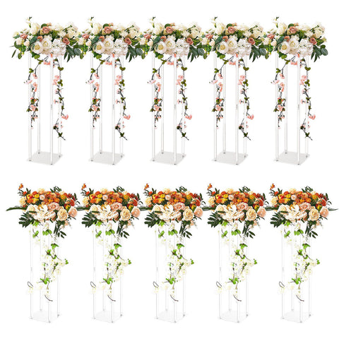 10PCS 23.6inch/60cm High Wedding Flower Stand, With Acrylic Laminate,Acrylic Vase Column Geometric Centerpiece Stands, Floral Display Rack for T-Stage Events Reception, Party Decoration Home