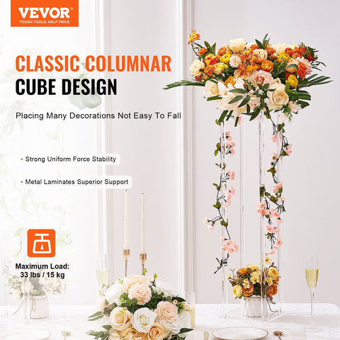 10PCS 23.6inch/60cm High Wedding Flower Stand, With Acrylic Laminate,Acrylic Vase Column Geometric Centerpiece Stands, Floral Display Rack for T-Stage Events Reception, Party Decoration Home