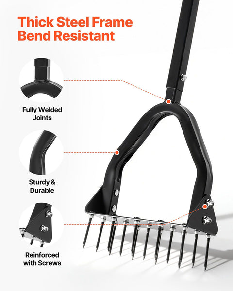Lawn Aerator, 9.2 in Manual Core Aerator Tool with 15 Iron Spikes, Long Handle & Wide Plate, Heavy Duty Grass Aeration Tool, Yard Aerators for Compacted Hardened Soil Lawn Aeration