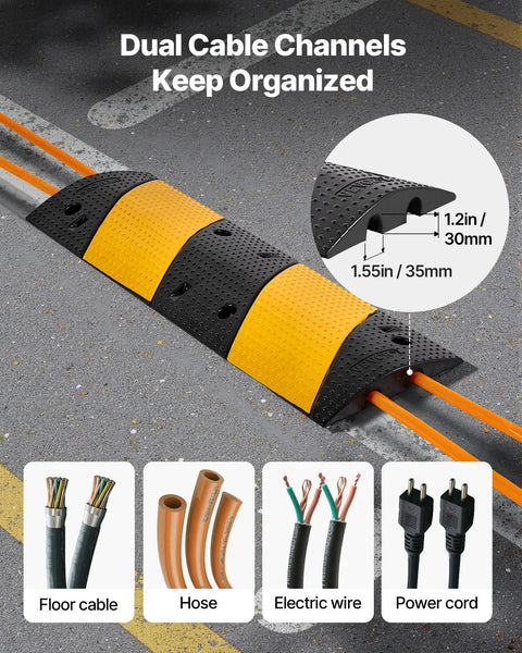 1000MM Rubber Speed Bump, 2 Pack, 2 Channel Heavy Duty Traffic Speed Hump, 9,979 kg/Axle Load Capacity, Cable Protector Ramp with Expansion Screws, for Asphalt Concrete Gravel Driveway and Road