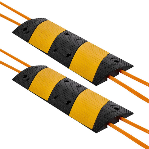 1000MM Rubber Speed Bump, 2 Pack, 2 Channel Heavy Duty Traffic Speed Hump, 9,979 kg/Axle Load Capacity, Cable Protector Ramp with Expansion Screws, for Asphalt Concrete Gravel Driveway and Road