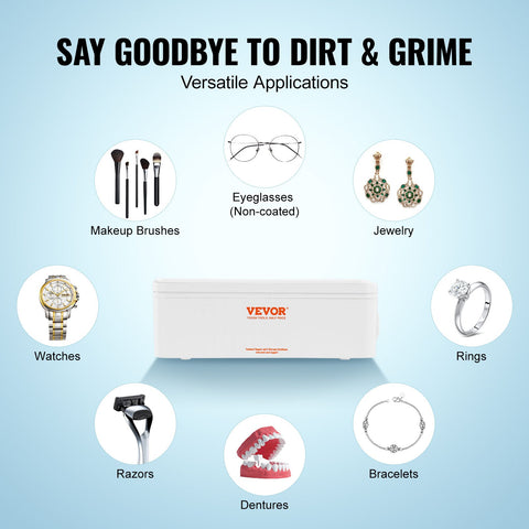 VEVOR Jewelry Cleaner Ultrasonic Machine, Ultrasonic Cleaner Machine 16oz (470ml) with 4 Timer Modes, Portable ultrasonic jewelry cleaner with Cleaning Basket for Eyeglasses, Watches, Dentures, Rings