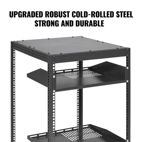 15U Open Frame Server Rack, 23-40 in Adjustable Depth, Free Standing or Wall Mount Network Server Rack, 4 Post AV Rack with Casters, Holds All Your Networking IT Equipment AV Gear Router Modem