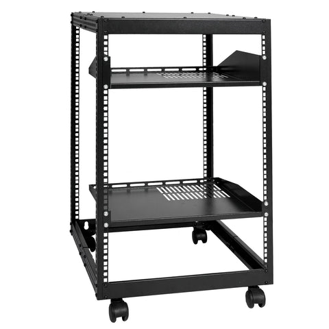 15U Open Frame Server Rack, 23-40 in Adjustable Depth, Free Standing or Wall Mount Network Server Rack, 4 Post AV Rack with Casters, Holds All Your Networking IT Equipment AV Gear Router Modem