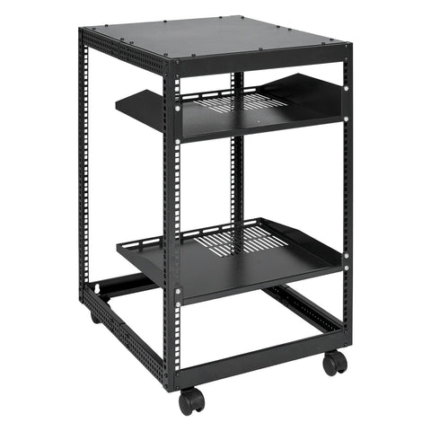 15U Open Frame Server Rack, 23-40 in Adjustable Depth, Free Standing or Wall Mount Network Server Rack, 4 Post AV Rack with Casters, Holds All Your Networking IT Equipment AV Gear Router Modem