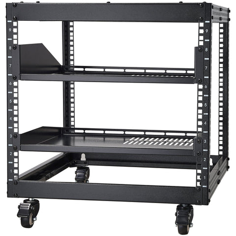 9U Open Frame Server Rack, 584.2 to 1016 mm Adjustable Depth, Free Standing or Wall Mount Network Server Rack with 360° Casters, Heavy Duty 4 Post Holds All Your Networking IT Equipment AV Gear