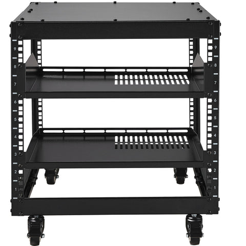 9U Open Frame Server Rack, 584.2 to 1016 mm Adjustable Depth, Free Standing or Wall Mount Network Server Rack with 360° Casters, Heavy Duty 4 Post Holds All Your Networking IT Equipment AV Gear