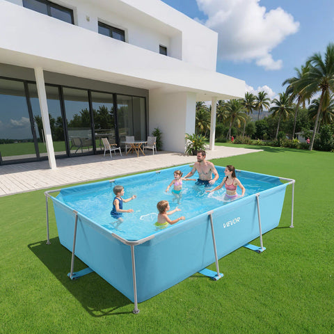 Frame Above Ground Swimming Pool, 3 x 2 x 0.762 m Rectangular Steel Metal Frame, Large Rectangle Outdoor Backyard Family Pool, Easy to Assemble Rust-Resistant, 3959.54 L Water Capacity, Blue