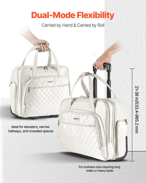 Rolling Laptop Bag, Fits Up to 15.6 Inch Laptop, Wheeled Briefcase, Roller Computer Tote Bag with 2 Fixed Wheels & Telescoping Handle, Laptop Case for Work Travel Business Office, Women Men