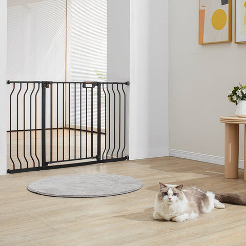 Baby Gate, 749-1346 mm Extra Wide, 762 mm High, Dog Gate for Stairs Doorways and House, Easy Step Walk Thru Auto Close Child Gate Pet Security Gate with Pressure Mount and Wall Mount Kit, Black