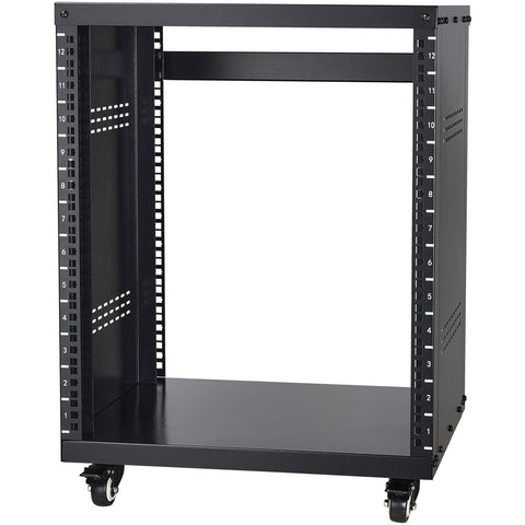 12U AV Rack Stand, 136.08kg Capacity, Network Stereo Recording Studio Rack with Lockable Caster Wheels Round & Square Holes, Special Vent for 482.6 mm Audio Video Musical & IT Equipment Mounting