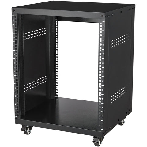 12U AV Rack Stand, 136.08kg Capacity, Network Stereo Recording Studio Rack with Lockable Caster Wheels Round & Square Holes, Special Vent for 482.6 mm Audio Video Musical & IT Equipment Mounting