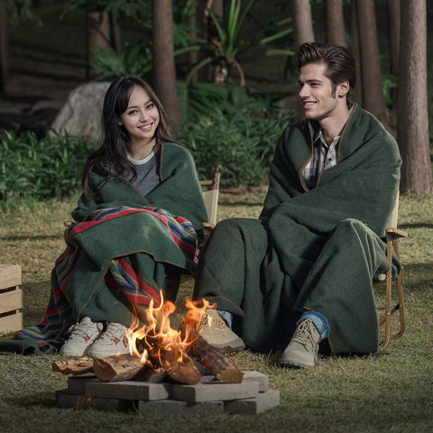 Wool Camping Blanket, Large Warm Stadium Blanket, Waterproof & Windproof, Flame Retardant, Great for Outdoors, Picnics, Hiking, Sports Events, Travel, 1.62 m x 2.23 m (80% Wool), Army Green