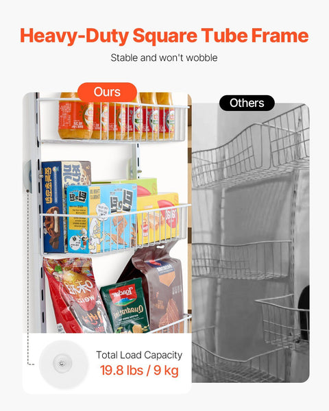 Over the Door Pantry Organizer, 6-Tier Pantry Organization and Storage, Heavy-Duty Steel Hanging Spice Rack, Adjustable Wall Seasoning Shelves, for Home Kitchen Laundry Room Bathroom, White