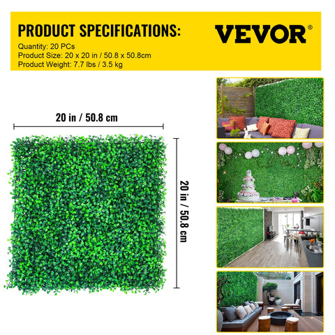 Artificial Boxwood Panels, 20 PCS 20\"x20\" Boxwood Hedge Wall Panels, PE Artificial Grass Backdrop Wall 1.6\", Privacy Hedge Screen for Decoration of Outdoor, Indoor, Garden, Fence, and Backyar