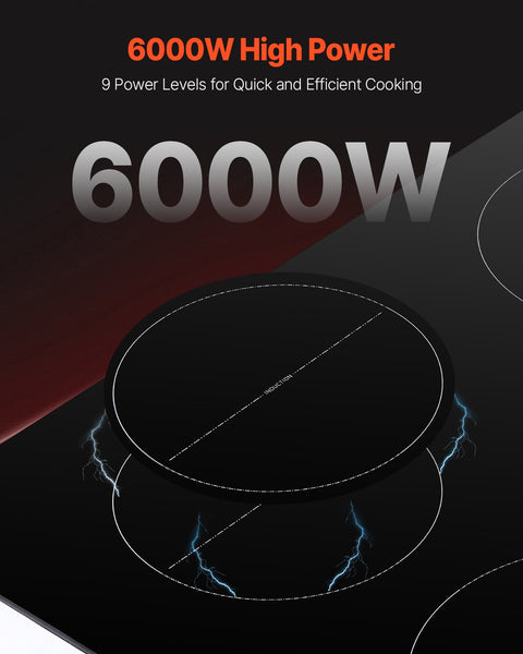 VEVOR 6000W 4 Burner Induction Cooktop Electric Countertop Burner Touch Control