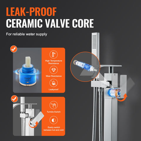 VEVOR Freestanding Bathtub Faucet, Floor Mount, Freestanding Tub Filler, Shower Mixer Taps, Two Water Modes, Swivel Spout, for Bathing & Showering Pet Bathing Cleaning Drains Toilet Flushing