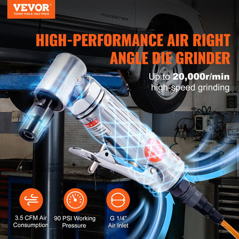 Air Angle Die Grinder, 1/4" Right Angle Die Grinder (20000RPM), Heavy Duty 90-Degree Angled Air Powered, 24PCS Discs for Grinding, Polishing, Deburring, Rust Removal