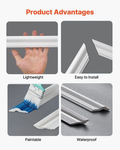 Wall Molding 6 Pack, Wainscoting Panels Kit, Lightweight Paintable Polystyrene, Easy to Install, Waterproof Accent Wall Trim for Interior Décor Living Room, Bedroom, White (61x137 + 61x61 cm)