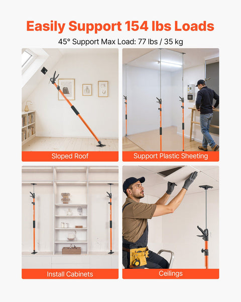 Cabinet Jack Support Pole, 2-Pack, 116-290 cm Steel Telescopic Quick Support Rod, Adjustable 3rd Hand System up to 70 kg Capacity for Installing Cabinets, Lifting Drywall, Cargo Bars