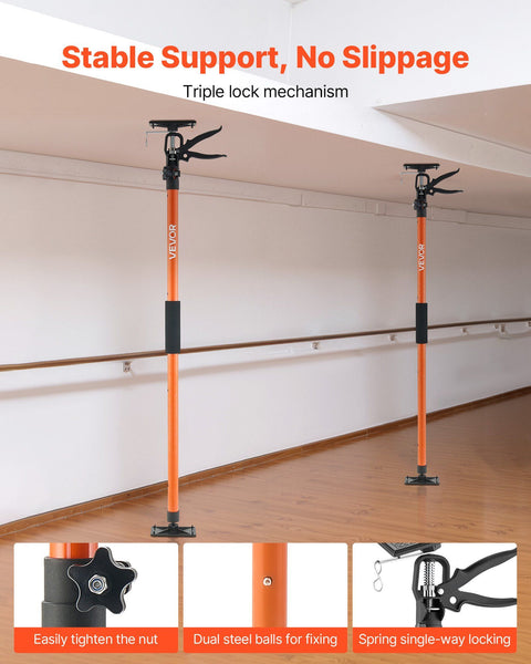 Cabinet Jack Support Pole, 2-Pack, 116-290 cm Steel Telescopic Quick Support Rod, Adjustable 3rd Hand System up to 70 kg Capacity for Installing Cabinets, Lifting Drywall, Cargo Bars