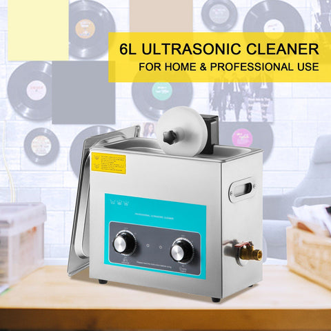 Ultrasonic Vinyl Record Cleaner 6L 40kHz Vinyl Ultrasonic Cleaning Machine Knob Control Record Ultrasonic Cleaner 8 Records Vinyl Sonic Cleaner Stainless Steel Tank with Mechanical Heater & Time