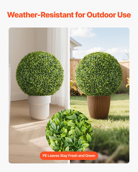 Artificial Topiary Ball, 584mm Faux Boxwood Plant Balls, Fake Silk Tree Look Real, Easy Assembly for Decor Front Porch Outdoor Patio Garden Balcony Backyard and Indoor Home Wedding, Green