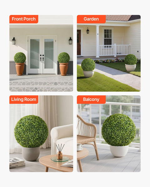 Artificial Topiary Ball, 584mm Faux Boxwood Plant Balls, Fake Silk Tree Look Real, Easy Assembly for Decor Front Porch Outdoor Patio Garden Balcony Backyard and Indoor Home Wedding, Green