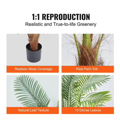 Artificial Palm Tree, 1219mm Tall Faux Plant, Secure PE Material & Anti-Tip Tilt Protection Low-Maintenance Plant, Lifelike Green Fake Tree for Home Office Warehouse Decor Indoor Outdoor