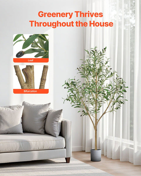 150cm Artificial Olive Tree with Black Pot, Tall Fake Tree with Natural Wood Trunk & Realistic Green Leaves and Fruits, Indoor Faux Plant for Home, Office, Living Room, Corner Decor